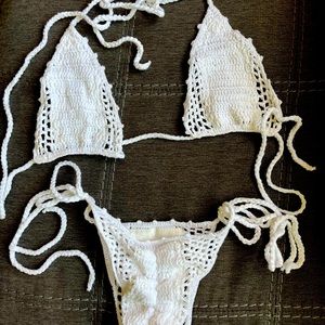 White hand stitched string bikini